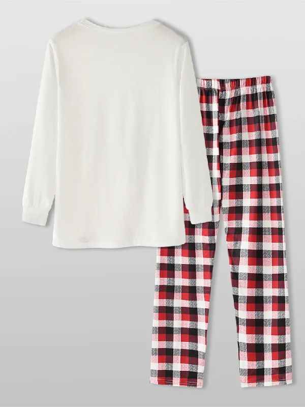 christmas-style-women-cute-elk-print-pullover-plaid-elastic-loose-waist-pants-home-pajama-set