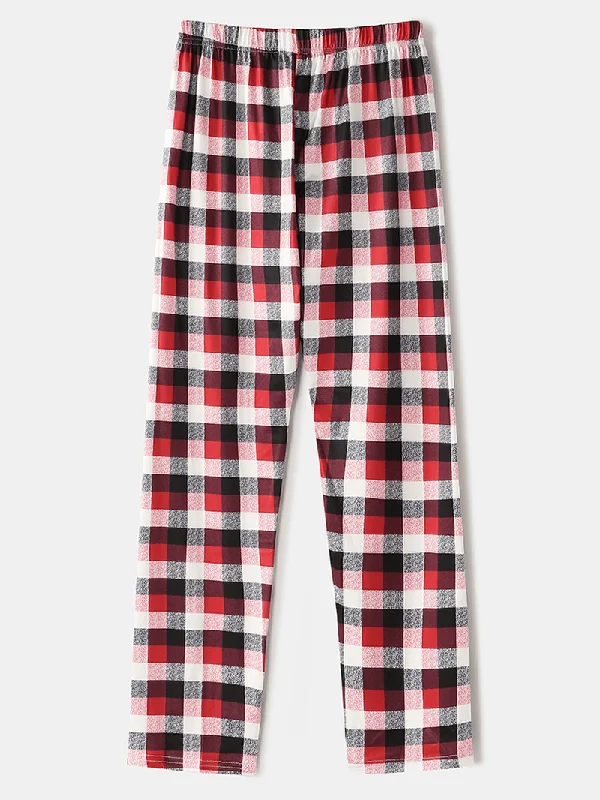 christmas-style-women-cute-elk-print-pullover-plaid-elastic-loose-waist-pants-home-pajama-set