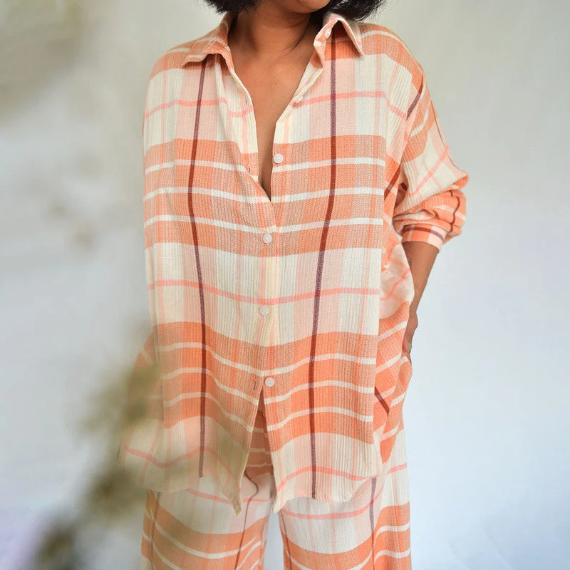 cotton-checkered-loungewear-set-peach-orange