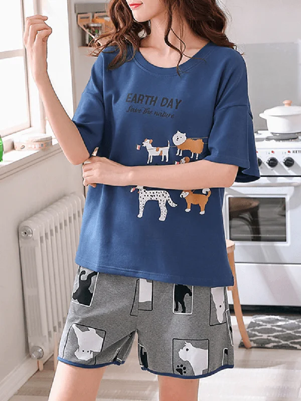 cute-cartoon-print-short-sleeve-loose-two-piece-pajama-set-for-women