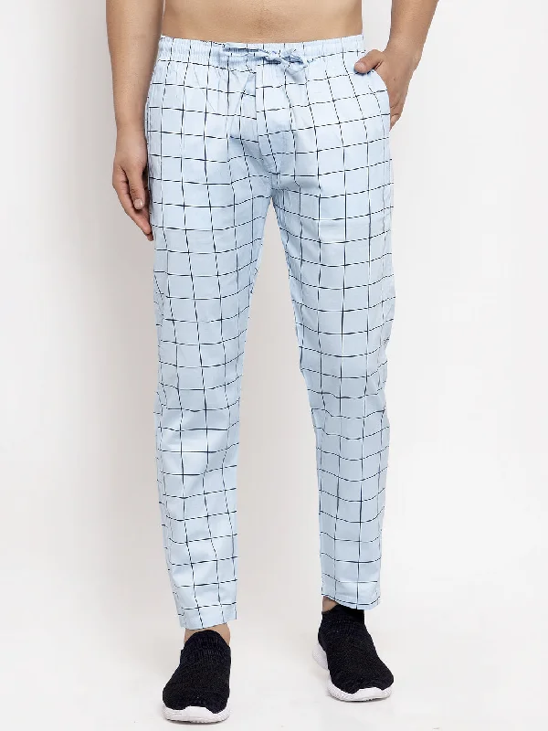 Men's Blue Checked Cotton Track Pants ( JOG 012Sky ) - Jainish