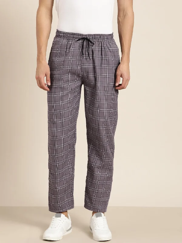 Men's Cotton Grey & White Checked Track Pant - Sojanya