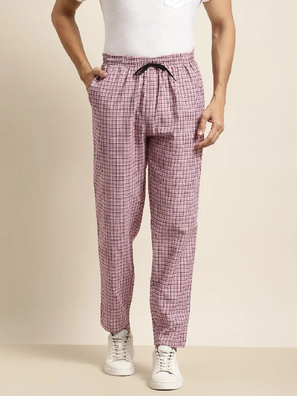 Men's Cotton Pink & White Checked Track Pant - Sojanya