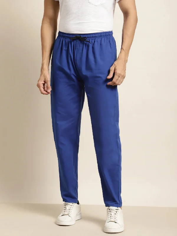 Men's Cotton Royal Blue Solid Track Pant  - Sojanya