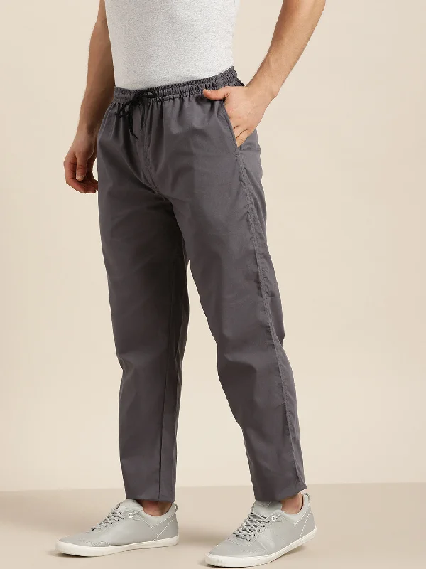 Men's Cotton Dark grey Solid Track Pant  - Sojanya