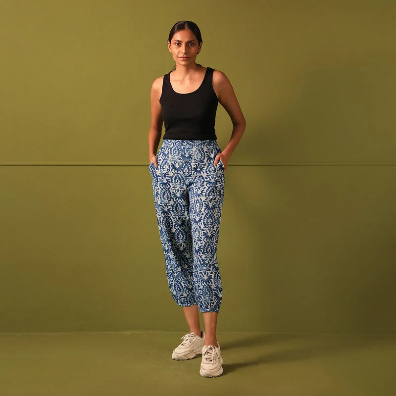 Pure Cotton Jogger Pants | Ankle Length | Indigo