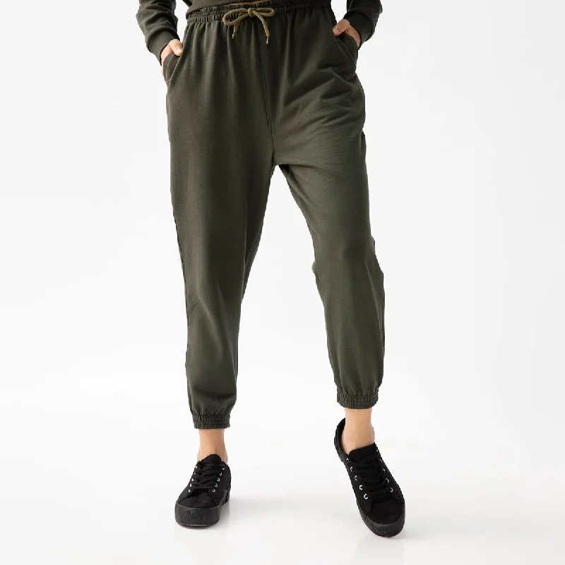 Organic Cotton Jogger Pants for Women | Drawstring Waistband | Olive Green