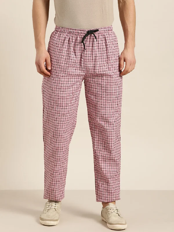 Men's Cotton Pink & White Checked Track Pant - Sojanya