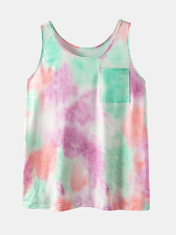 tie-dye-print-sports-loungewear-set-tank-top-beam-feet-sleeveless-two-piece-set