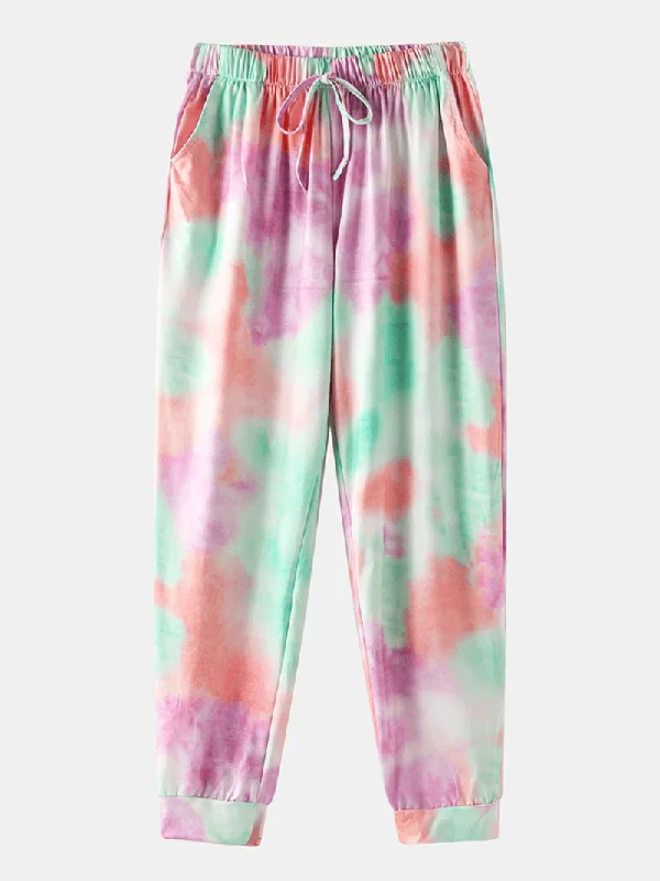 tie-dye-print-sports-loungewear-set-tank-top-beam-feet-sleeveless-two-piece-set