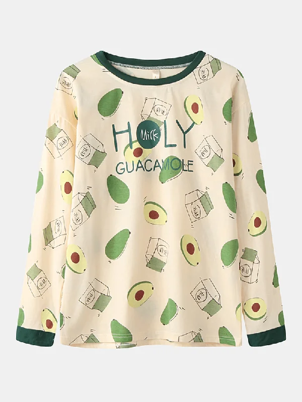 women-cute-avocado-print-o-neck-cotton-long-sleeve-loose-two-piece-lounge-home-pajamas-sets