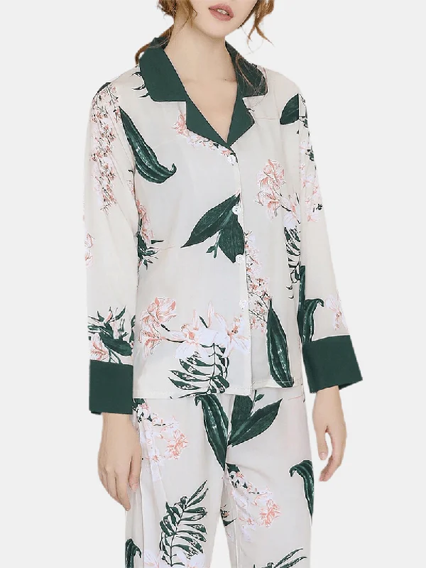 women-floral-print-revere-collar-long-sleeve-button-up-shirt-loose-pants-home-casual-pajama-set