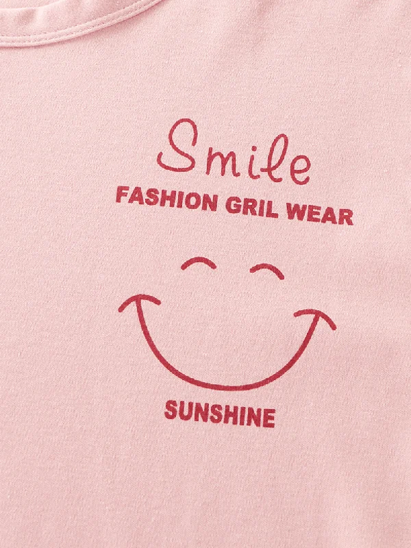 women-smile-face-print-drop-shoulder-striped-cuff-cotton-pullover-pajamas-sets