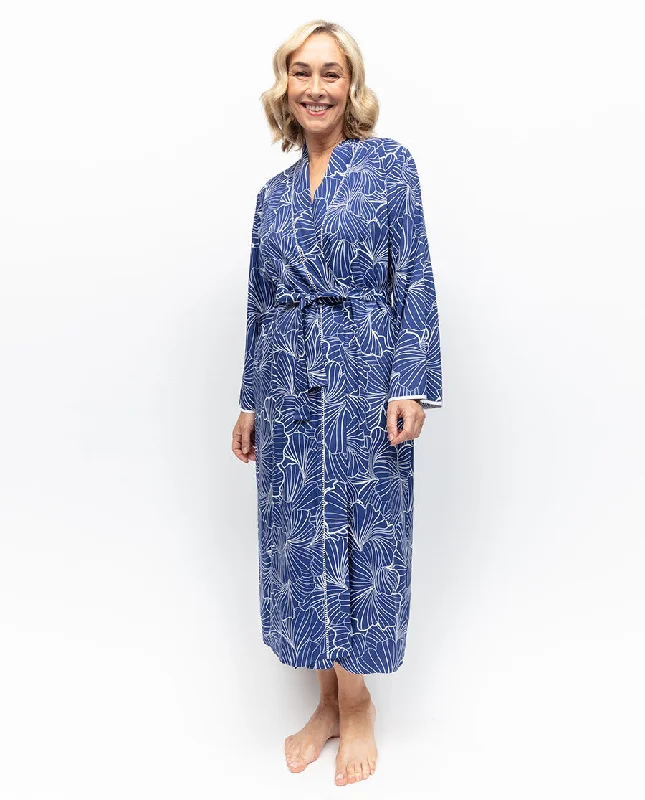 Cecilia Lace Trim Shell Geo Print Long Dressing Gown