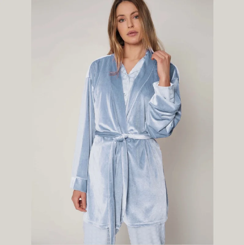 China Blue Velour Dressing Gown / Bedjacket