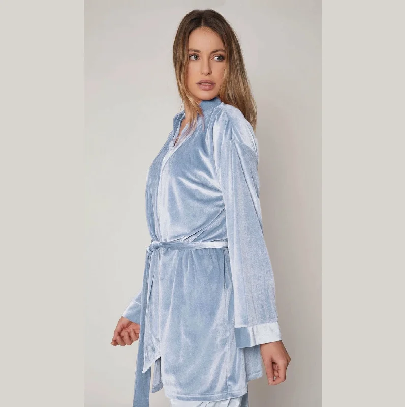 China Blue Velour Dressing Gown / Bedjacket