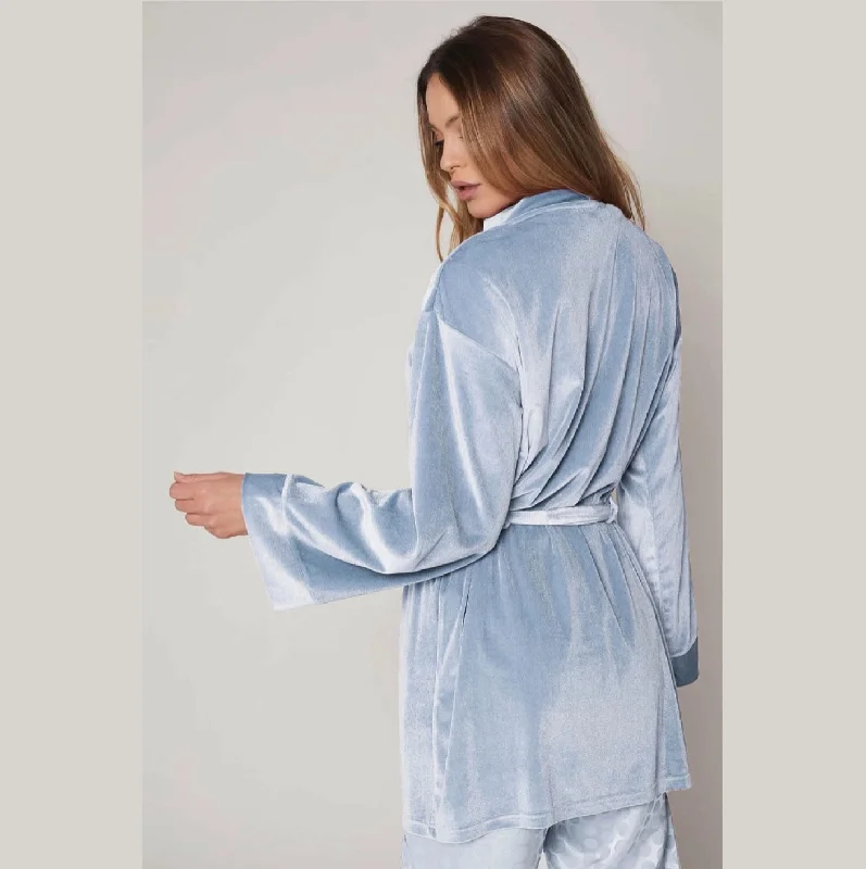 China Blue Velour Dressing Gown / Bedjacket