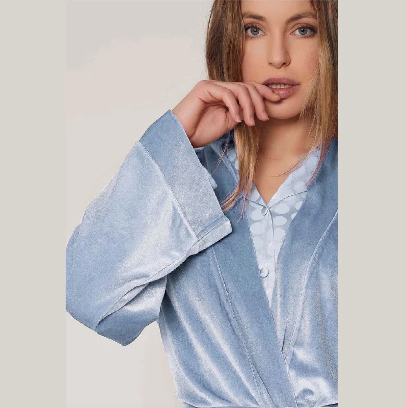 China Blue Velour Dressing Gown / Bedjacket