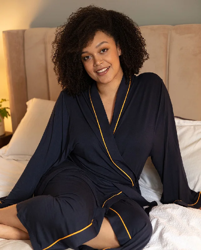 Navy Jersey Long Dressing Gown