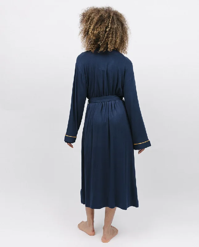 Navy Jersey Long Dressing Gown