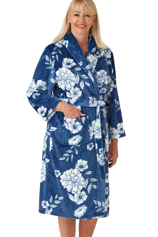 Emmy Floral Print Silky Fleece Shawl Collar Robe