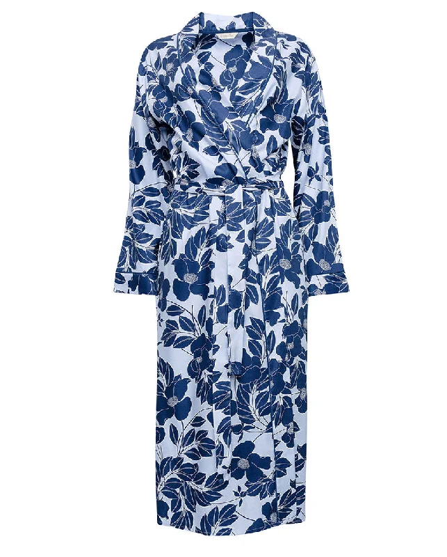 Evette Blue Floral Print Long Dressing Gown