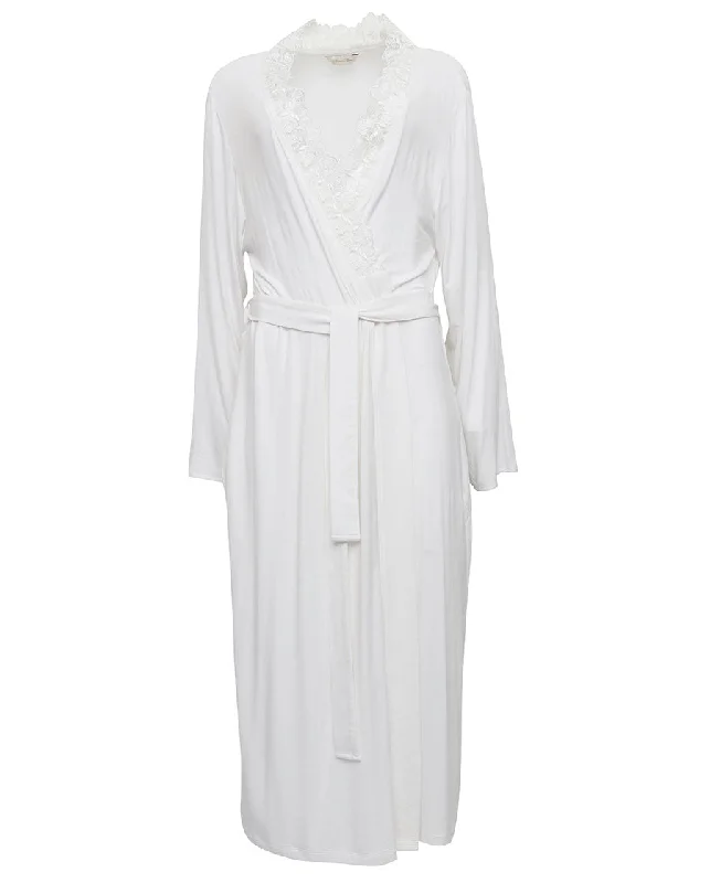 Evette Lace Detail White Jersey Long Dressing Gown