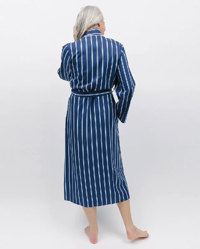 Evette Lace Trim Printed Stripe Long Dressing Gown