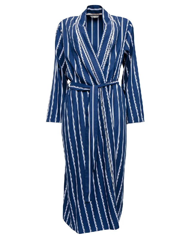 Evette Lace Trim Printed Stripe Long Dressing Gown