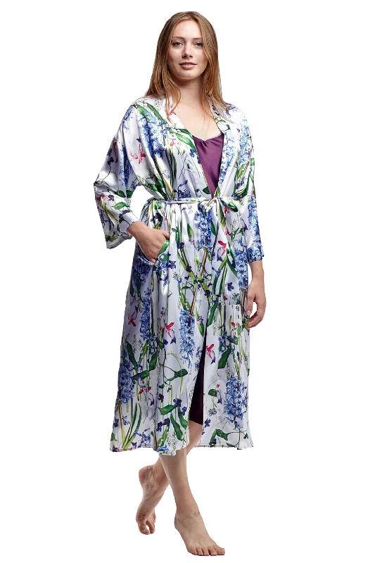 Long Floral Lilac Satin Robe