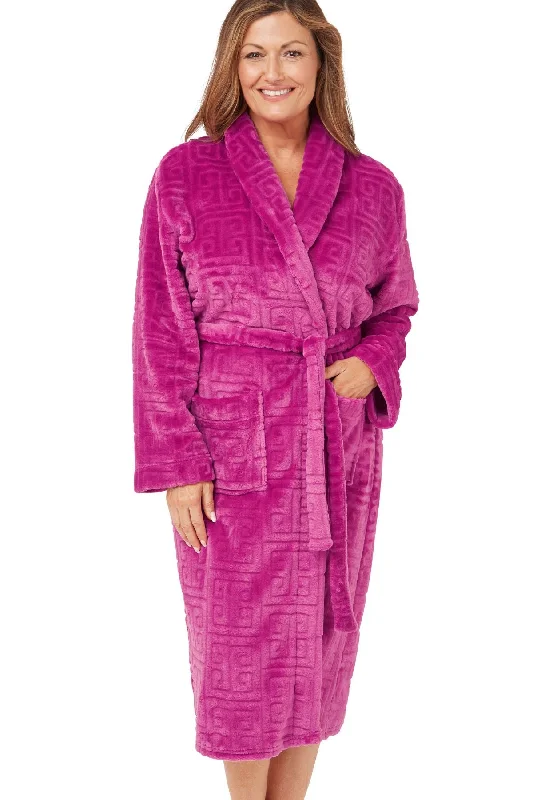 Greek Key Embossed Fleece Shawl Collar Robe