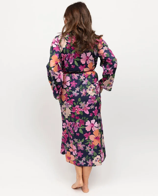 Joanna Womens Lace Trim Floral Print Long Dressing Gown