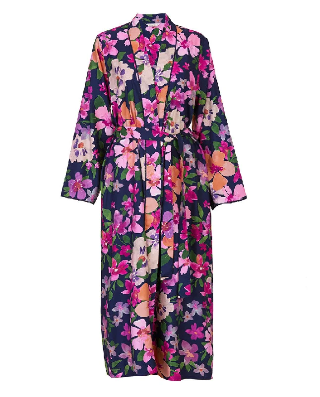 Joanna Womens Lace Trim Floral Print Long Dressing Gown