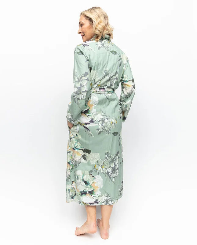 Julia Lace Trim Floral Print Long Dressing Gown