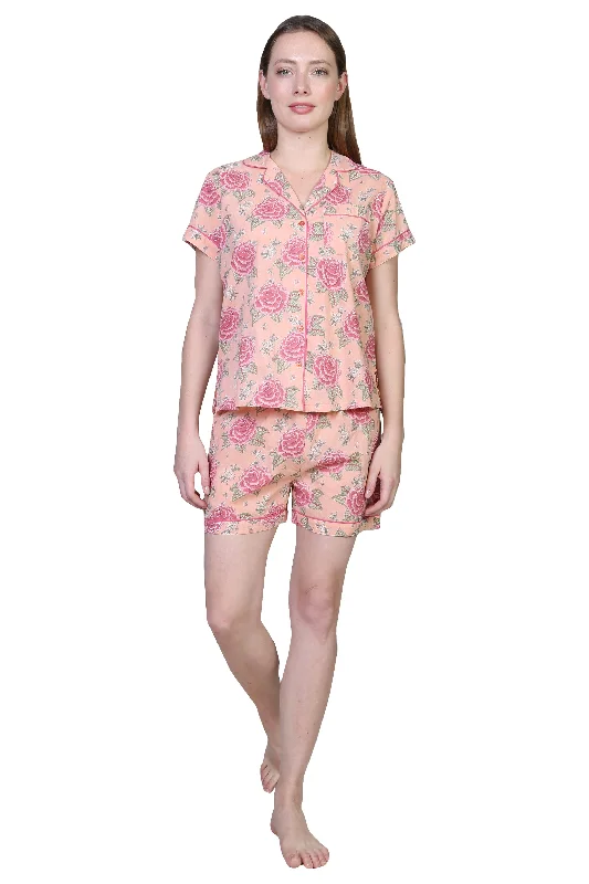 La Cera Boxer Pajama Set Peach