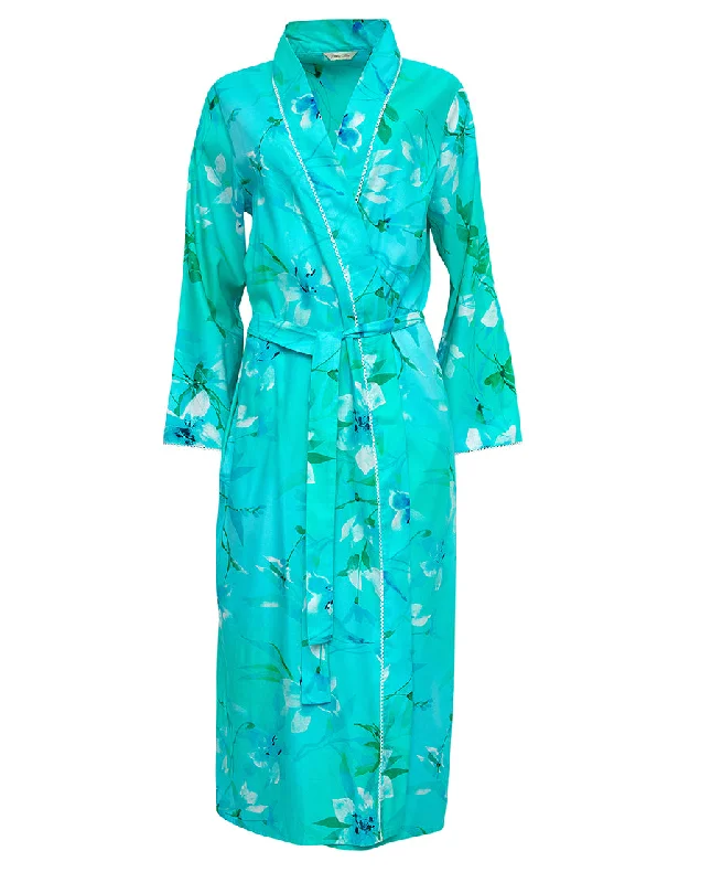 Leona Lace Trim Floral Print Long Dressing Gown