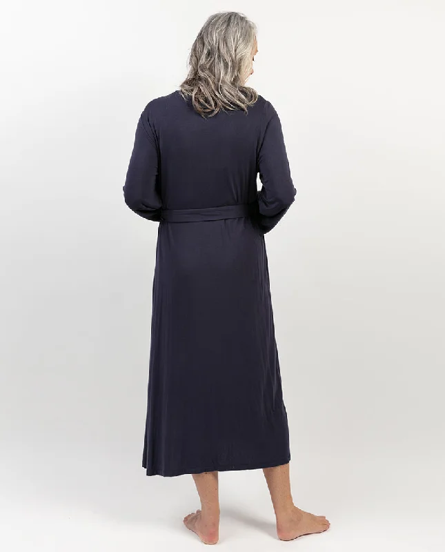 Maeve Lace Detail Navy Jersey Long Dressing Gown