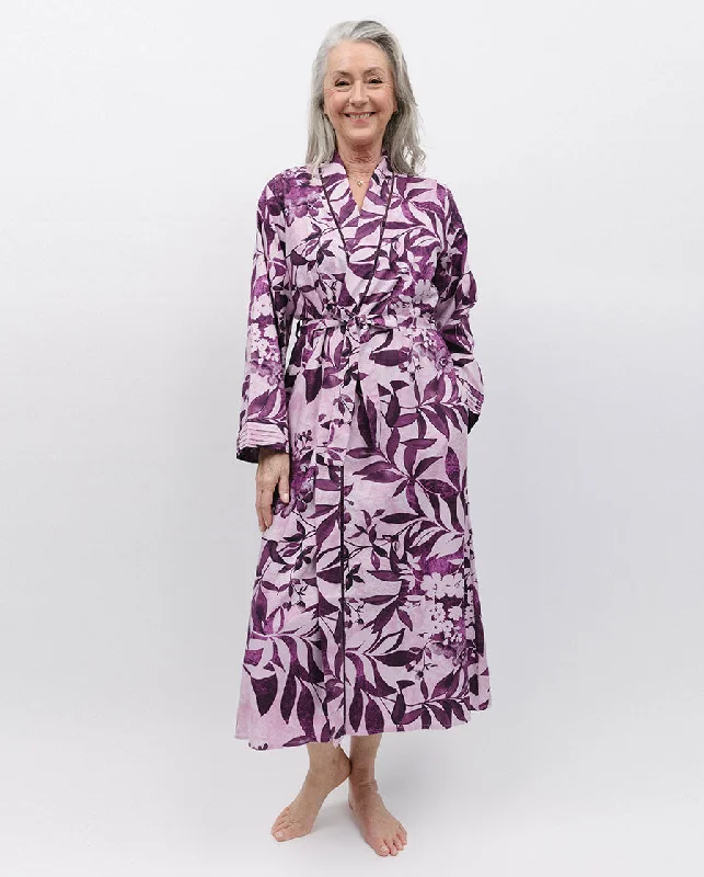 Mary Lace Trim Floral Print Long Dressing Gown