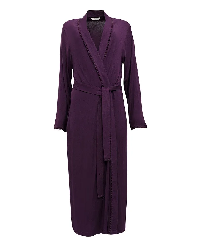 Mary Lace Trim Jersey Long Dressing Gown