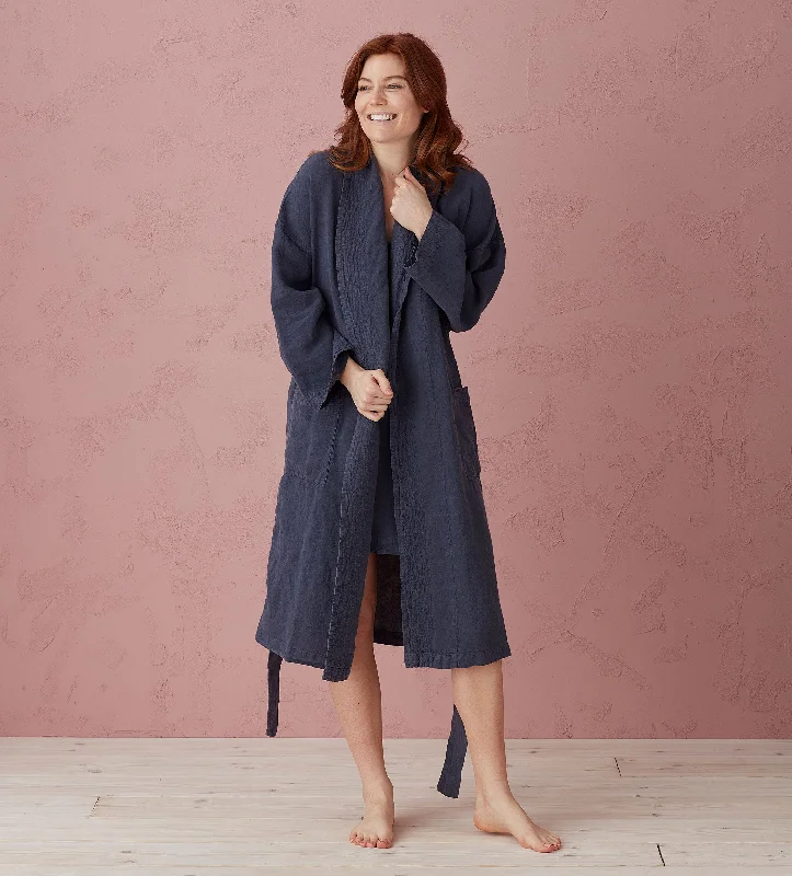 Navy Blue Layla 100% Linen Robe