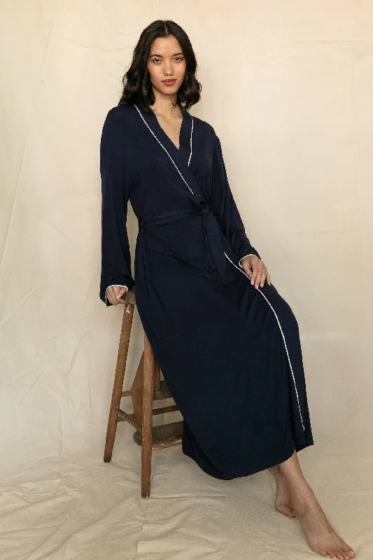 Spitalfields Navy Livaeco Jersey Long Dressing Gown