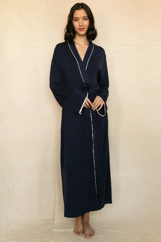 Spitalfields Navy Livaeco Jersey Long Dressing Gown