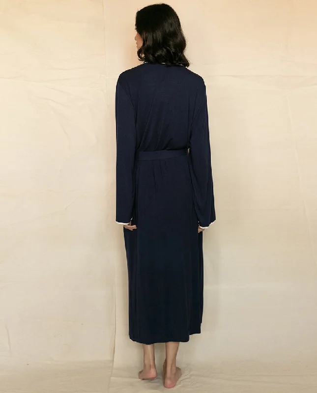 Spitalfields Navy Livaeco Jersey Long Dressing Gown