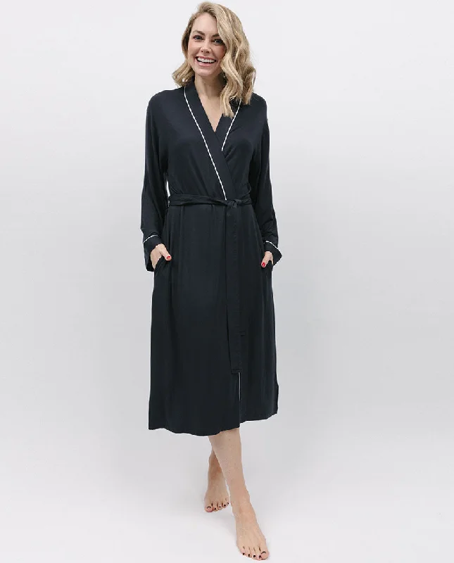 Nicole Charcoal Jersey Long Dressing Gown