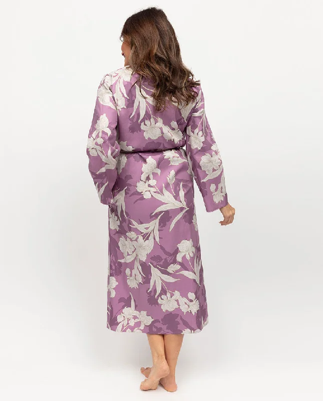 Reena Womens Lace Trim Floral Print Long Dressing Gown