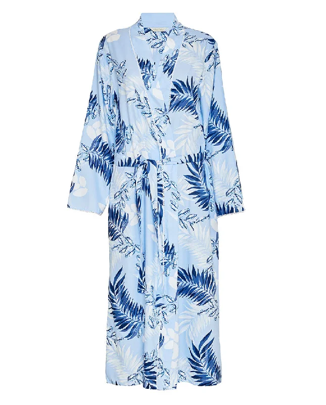 Selena Lace Trim Leaf Print Long Dressing Gown