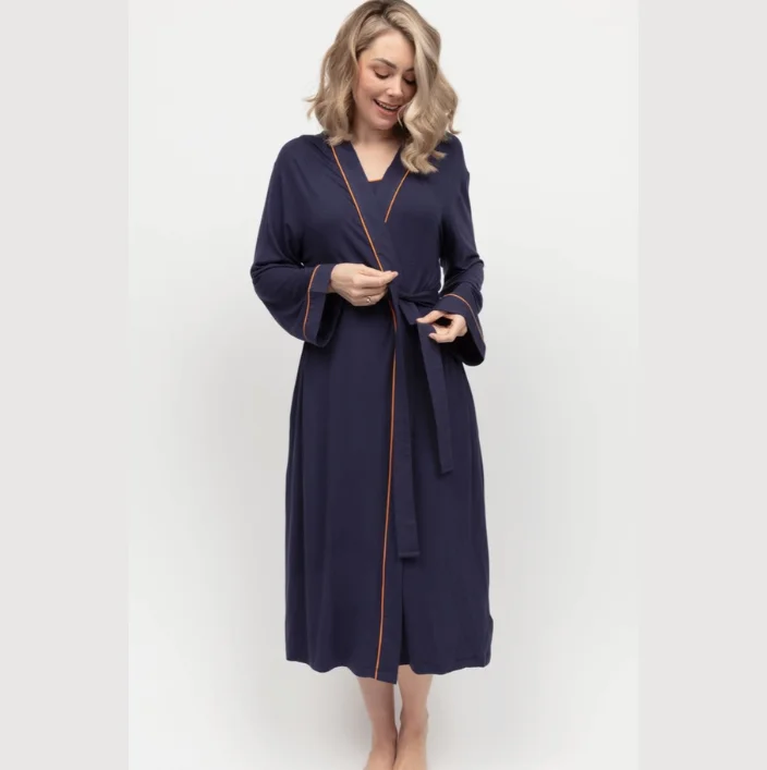 Taylor Navy Jersey Long Dressing Gown