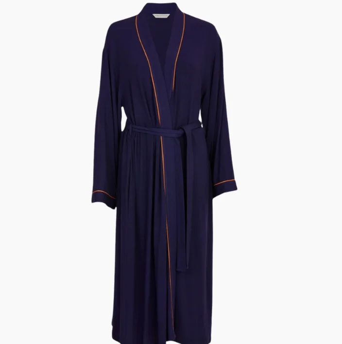 Taylor Navy Jersey Long Dressing Gown