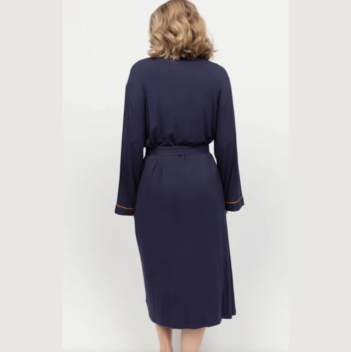 Taylor Navy Jersey Long Dressing Gown