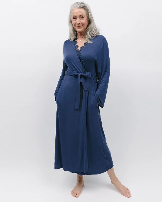 Winnie Lace Trim Jersey Long Dressing Gown